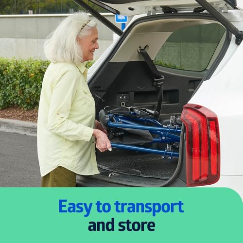 Medline Ultra Lightweight Transport Wheelchair for Adults, Foldable, 19-Inch Seat Width, Blue Frame, Black Upholstery