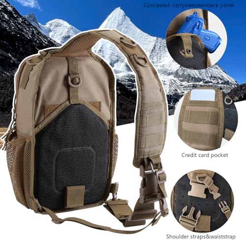 Large Rover Sling Pack Tactical Shoulder Sling Bag Backpack with Bottle Holder Crossbody Chest Bag, Coyote