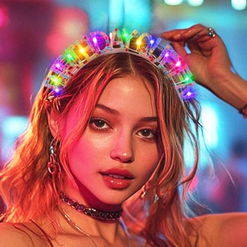 DRESBE Light Up Birthday Headband LED Rhinestone Birthday Queen Headbands Party Favors Hair Accessories for Women