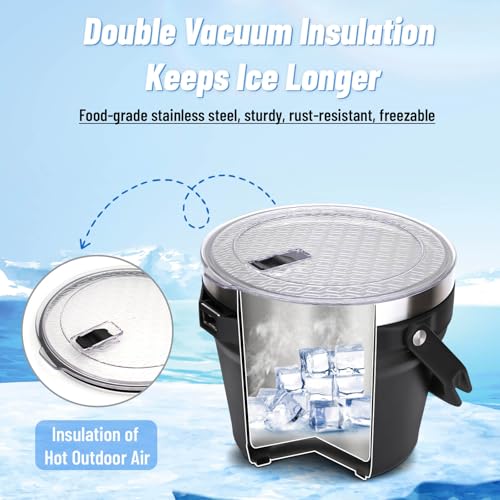 Luxfuel 7L Beverage & Ice Bucket with Lid, Stainless Steel, Includes Scoop & Tongs, Holds 6 Beer Bottles or 3 Wine Bottle...