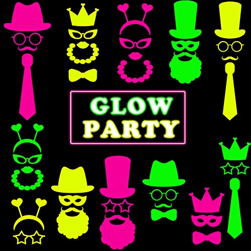 46 Pieces Glow Party Supplies Including Let's Glow Neon Banner Backdrop 45 Photo Booth Prop Fully Assembled Fluorescent Pa...