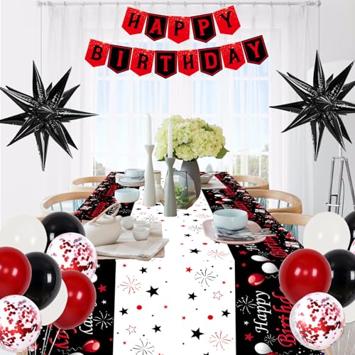 Red Birthday Decorations for Men Women Boys Girls, 75 PCS Red and Black Party Decorations Happy Birthday Backdrop Banner P...