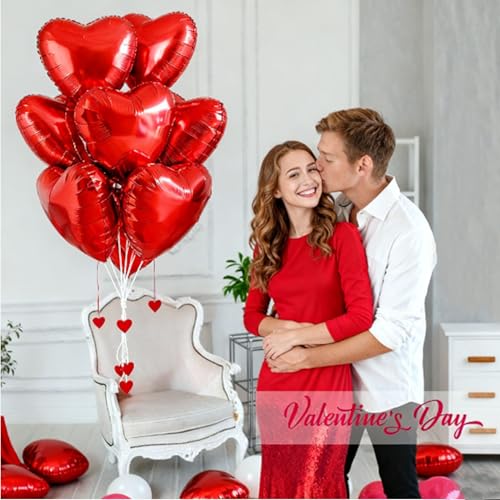 Heart Shaped Red Foil Balloons - 15 Pack 18 Inch for Valentine's Day, Birthday, Wedding, Bridal Shower Party Decorations