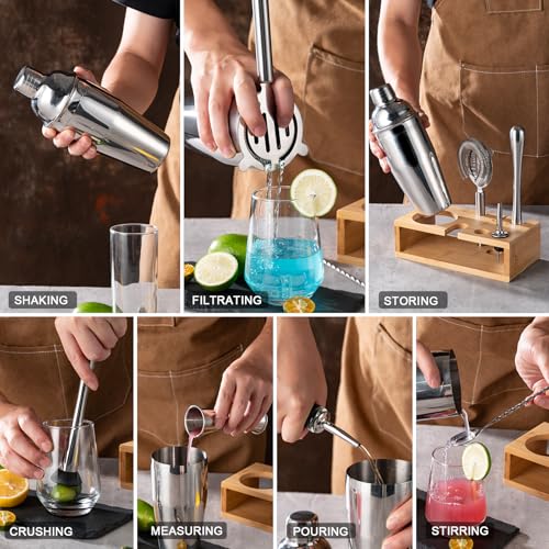BRIOUT Cocktail Shaker Set, 8-Piece Bartender Kit Include Stand Martini Shaker Jigger Strainer Muddler Mixer Spoon Pour, H...
