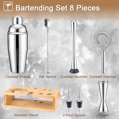 BRIOUT Cocktail Shaker Set, 8-Piece Bartender Kit Include Stand Martini Shaker Jigger Strainer Muddler Mixer Spoon Pour, H...