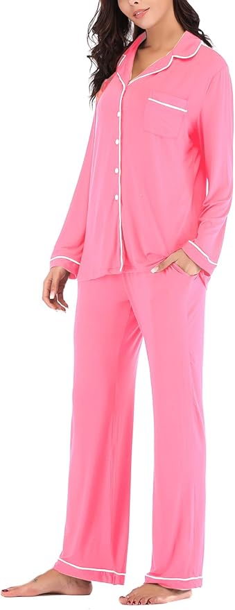 Aamikast Women's Pajama Sets Long Sleeve Button Down Sleepwear Nightwear Soft Pjs Lounge Sets