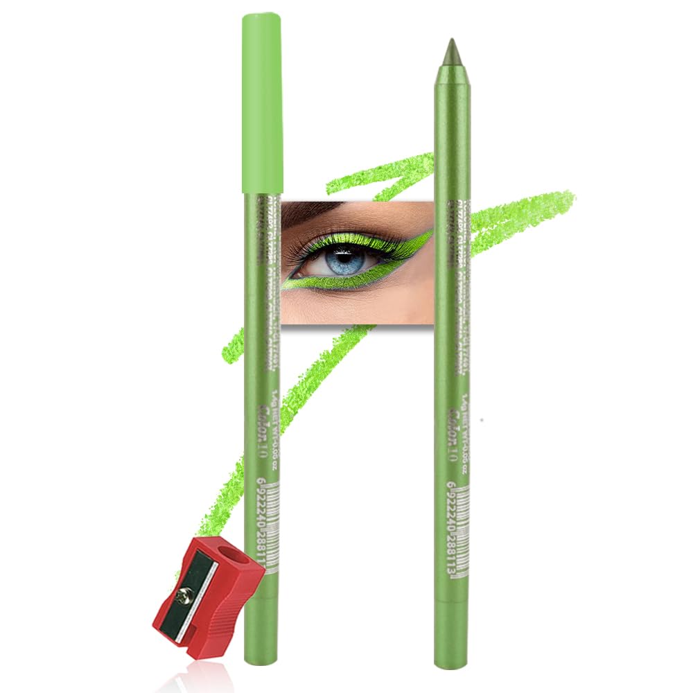 Kaely Gel Eyeliner Pencil for Women, Apple Green Eye Liner Waterproof Smudge Proof with Sharpener, Waterline Eye Makeup Liners,
