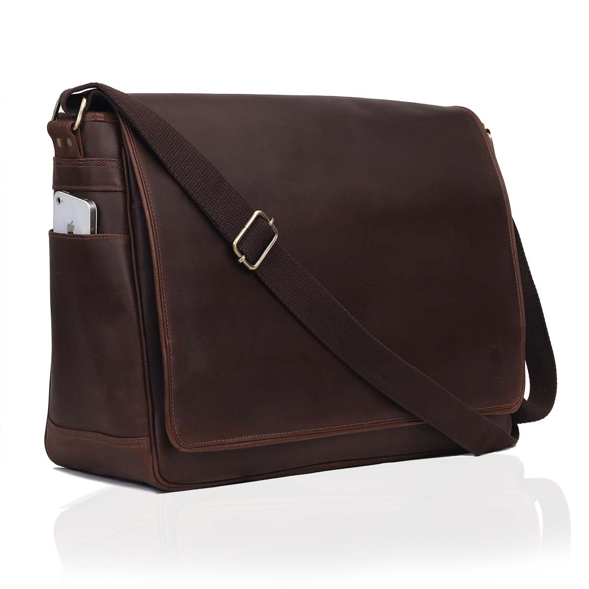 Leather Farm Messenger Bag for Men & Women 15.6 Inch – Premium Vintage Handmade Laptop Briefcase Satchel, Mens Shoulder Crossbody, Genuine Leather Computer Bag with Adjustable Strap Brown