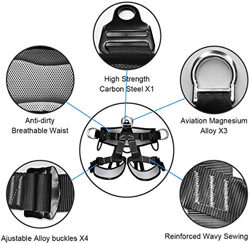 HandAcc Climbing belts, Thicken Professional Safety Belt with Magnesium Alloy Connection Ring, Outdoor Momentum Belt for R...
