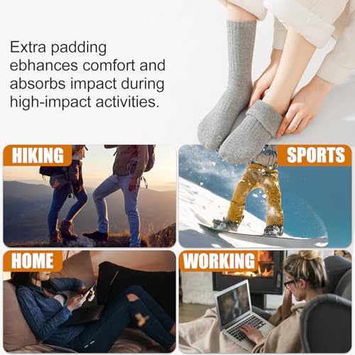 MOSOTECH 5 Pairs Wool Hiking Socks for Women Warm Winter Thermal Thick Cushioned Cozy Boot Work Soft Ladies Socks, Size 5-10