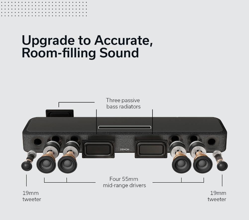 Denon Home 550 Wireless Smart Soundbar for TV with Dolby Atmos 3D Audio, Wi-Fi & Bluetooth, Built-in HEOS, Alexa, Siri & AirPlay 2, Spotify Connect, Pair Home Speakers & Subwoofer, Black