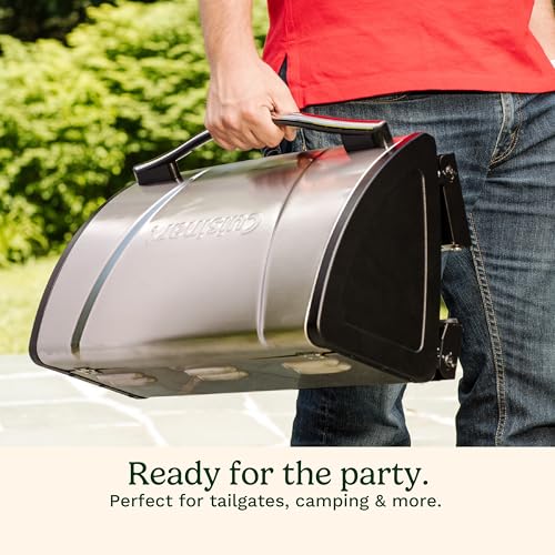 Cuisinart Grillster Portable Gas Grill, Stainless Steel Compact BBQ Grill with Locking Lid for Easy Transport, 8000 BTU Pr...