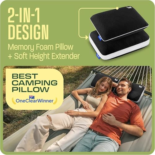 TCOMF Camping Pillow: Dual Cover, Memory Foam Travel Pillow, Medium Firm Camp Pillow, Camping Pillows for Sleeping, 5 Laye...