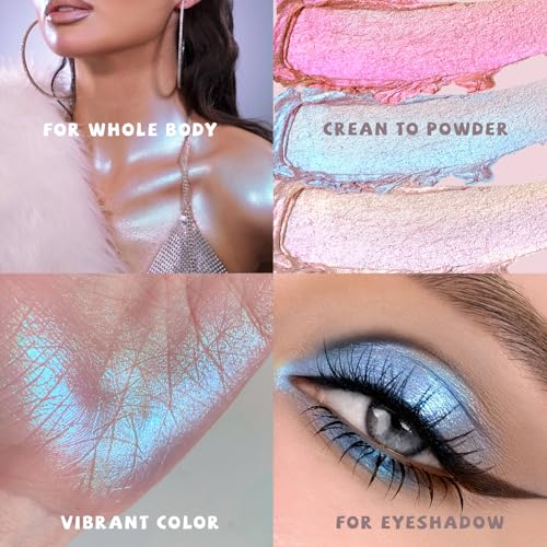 HOSAILY Holographic Duochrome Blue Glitter Eyeshadow, Color Shift Metallic Shimmer Eyeshadow Palette, Chameleon Sparkle In...