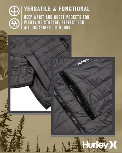 Hurley Mens Puffer Jacket - Lightweight Packable Insulated Winter Coat for Men - Weather Resistant Quilted Outdoor Jacket