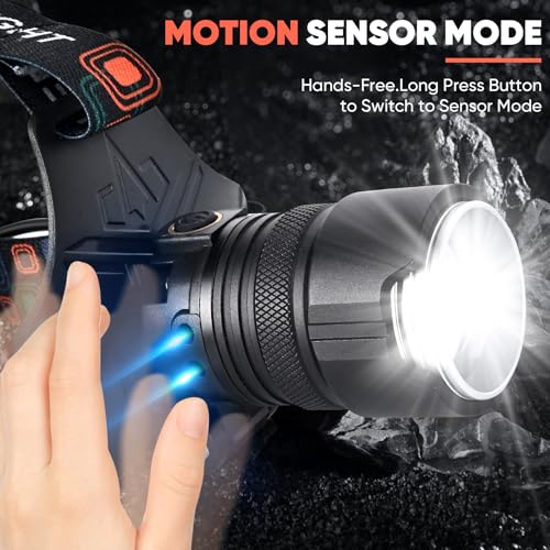 Headlamp Rechargeable,900000LM Super Bright Led Head Lamp With Motion Sensor,10 Modes,125°Adjustable Head Lights for Foreh...
