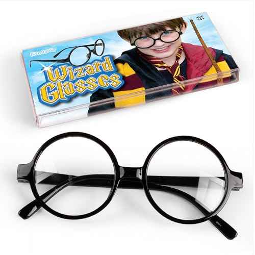 Kangaroo Wizard Glasses for Kids - Round Wizard Round Glasses Costume - Black Fake Circle Frame - Boys & Adults Halloween Costume Cosplay - Apparel