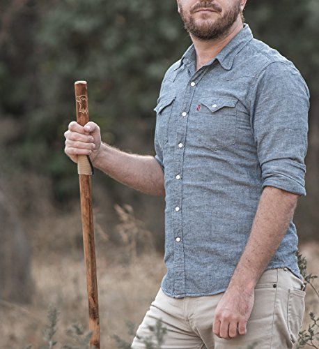 SE Survivor Series Wooden Walking/Hiking Stick, Hand-Carved Eagle Design, Hard Pine Wood, Rope Wrapped for Steady Grip, Wr...