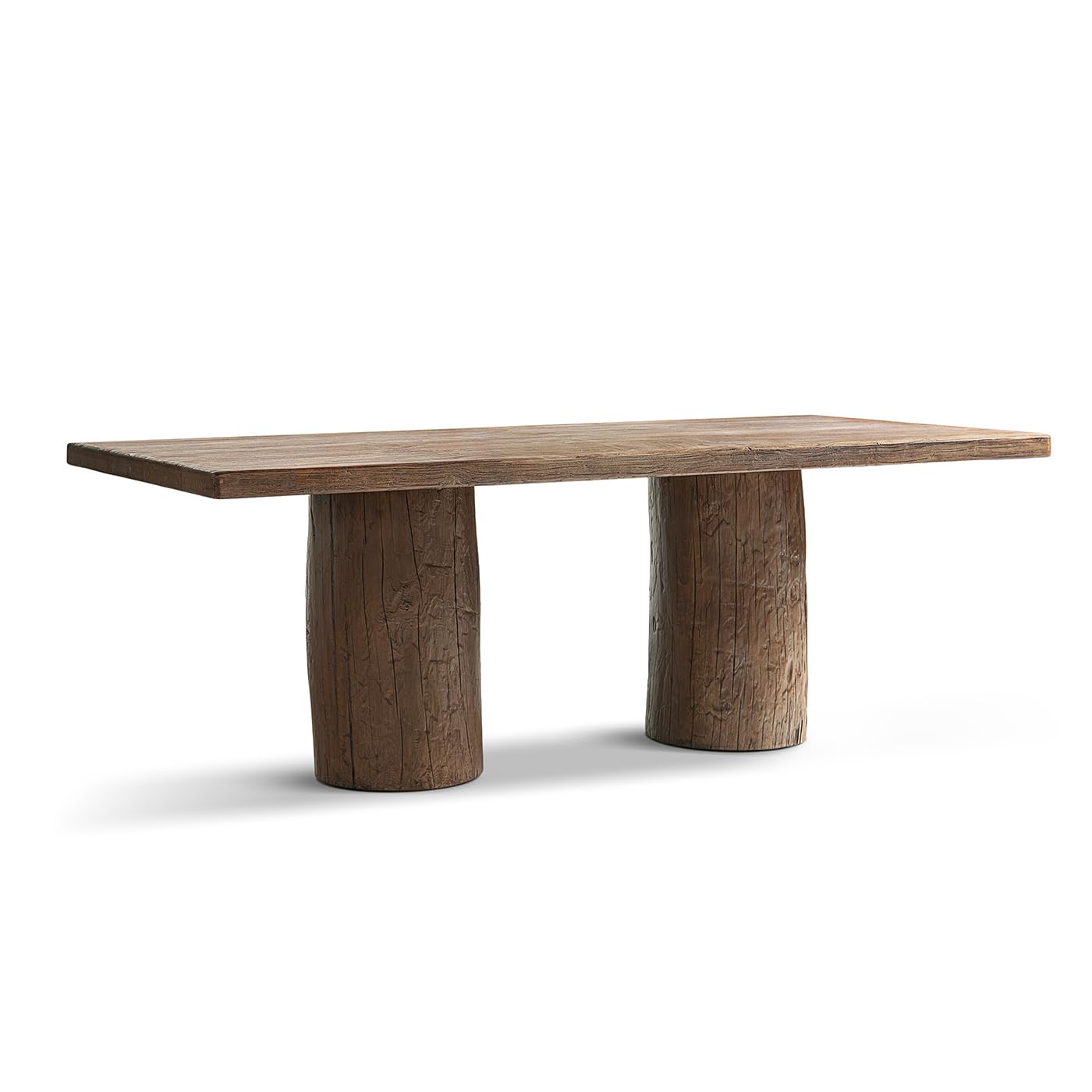 Jennifer Taylor Home Arbor 84" Solid Reclaimed Elm Double Pedestal 8-Person Dining Table, Heritage Medium-Dark Brown Reclaimed Elm
