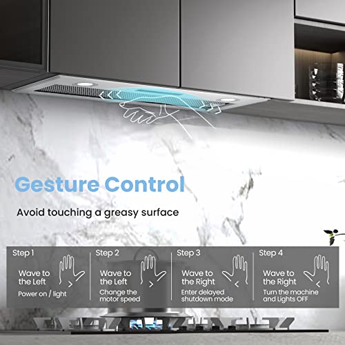 Comfee' Range Hood 27 inch, Built-in/Insert Vent Hood 450 CFM, 3 Speed Gesture Sensing & Touch Control Panel Stainless Ste...