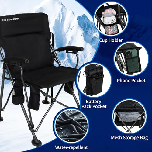 Heated Camping Chairs Adults Folding: Oversized Foldable Outdoor Chair for Outsides with Cup Holder – Heavy Duty Heating P...