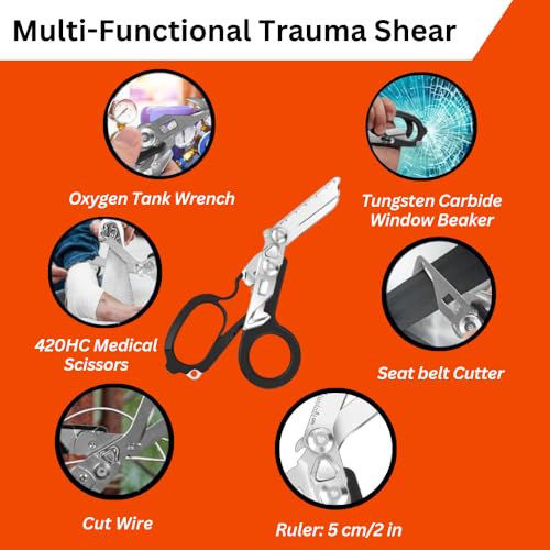 6 in 1 Multifunctional Trauma Shears Foldable with Strap Cutter | Heavy Duty Stainless Steel Emergency Response Shears | S...