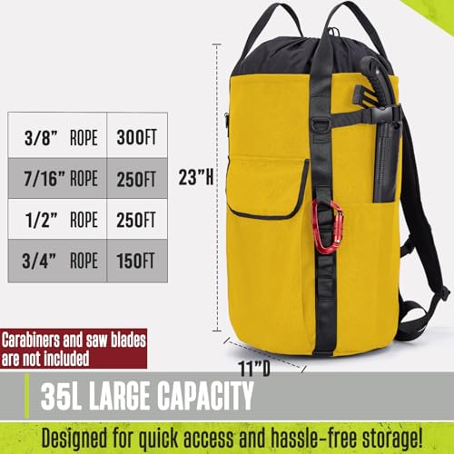 PAMLIAPY Arborist Rope Bag, 35L Tree Climbing Rope Bag, Arborist Equipment Bucket Backpack, Arborist Gear Carrier Bag with...