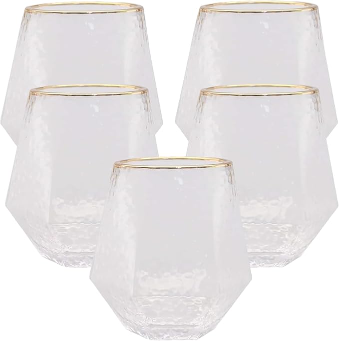 Oojami 40 count Diamond Unbreakable Stemless Plastic Wine Champagne Whiskey Glasses Elegant Durable Disposable Indoor Outd...