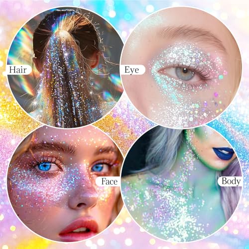 DAGEDA Dazzle Body Glitter Stick,Sparkly Face Glitter Makeup,Holographic Hair Glitters Mermaid Makeup Rave Outfits for Wom...