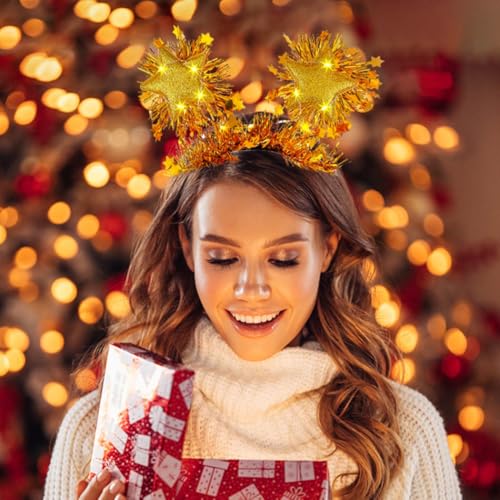 Coridy Light up Rave Headbands Sparkling Gold Stars Head Boppers Tinsel Hair Accessories for Women Happy Birthday (C-Gold)