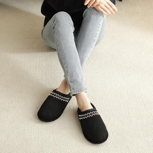 Parlovable Memory Foam Slippers for Women Men - Suede Furry Lining Warm Mules Indoor Outdoor Short Ankle House Shoes