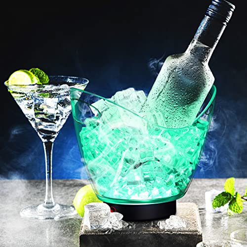 Umigy 4 Pcs LED Ice Buckets 2l Clear Plastic Beer Buckets with LED Light RGB Colors Changing Cooler Ice Container with Sta...