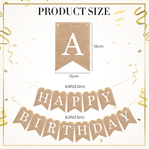 Breling 2 Pieces Burlap Happy Birthday Banner Flags Decor and 2 Pieces Mini LED Fairy Lights Battery Rustic Banner Garland...