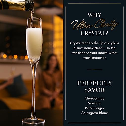 ELIXIR GLASSWARE Champagne Flutes - 5 oz - Set of 2 Crystal Glass Flutes, Hand Blown Edge Champagne Glasses - Premium Crys...
