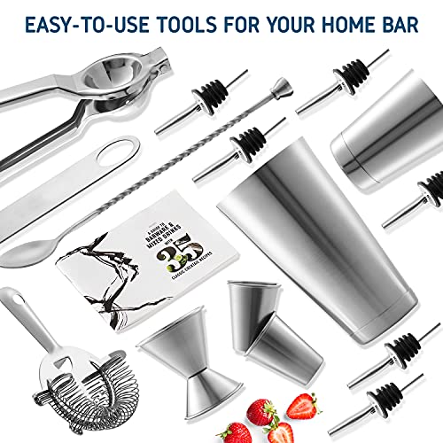 Bar Set Cocktail Shaker Set, Stainless Steel Mixology Bartender Kit, 16 Piece Cocktail Kit, Silver Cocktail Set, Bar Tool...
