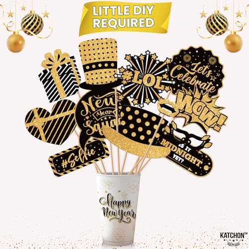 Katchon, 30 Pcs, Glitter New Years Photo Booth Props | NYE Photo Booth Props for New Years Eve Party Supplies 2026 | New Y...