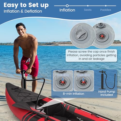 S AFSTAR Inflatable Kayak, 2 Person Canoe with 507 lbs Capacity, Drop-Stitch Floor, All Accessories & Carry Bag, 12.5 ft L...