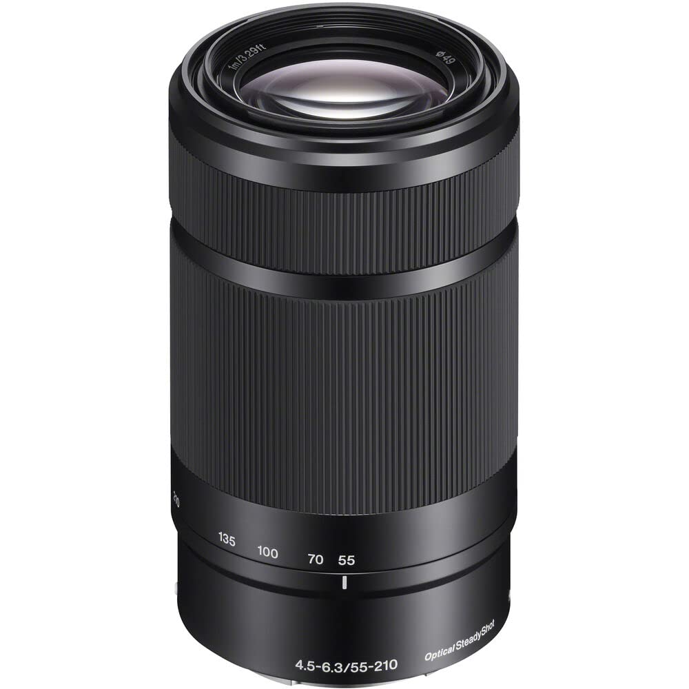 Sony E 55-210 mm F4.5–6.3 OSS Telephoto Zoom Lens (SEL-55210) – Lightweight APS-C w/Optical Stabilization + 3 Piece Filter Kit + Lens Cap Keeper + Cleaning Kit