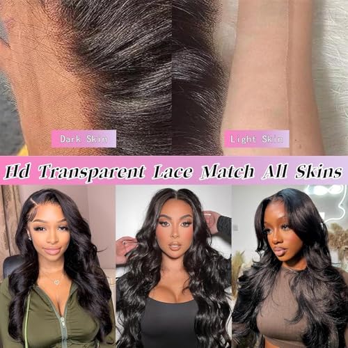 13X6 Body Wave Lace Front Wigs Human Hair Pre Plucked 210 Density Glueless HD Lace Frontal Human Hair Wigs with Baby Hair for Women 18inch