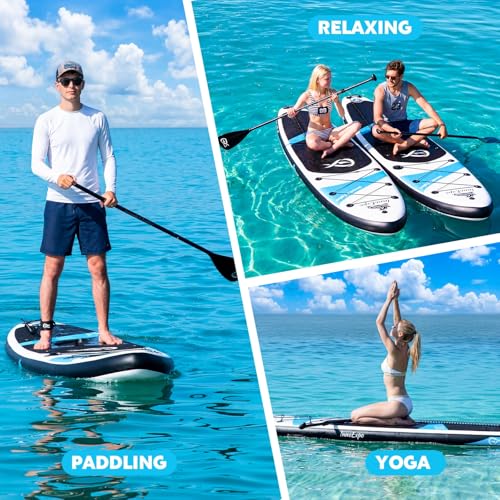 InnoExpo Inflatable Stand Up Paddle Boards with Premium Accessories, Wide Stable SUP Paddle Board Design, Non-Slip Comfort...