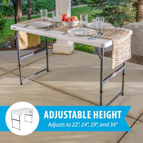 Lifetime 4-Foot Fold-in-Half Height Adjustable Table, Portable for Versatile Indoor or Outdoor Use