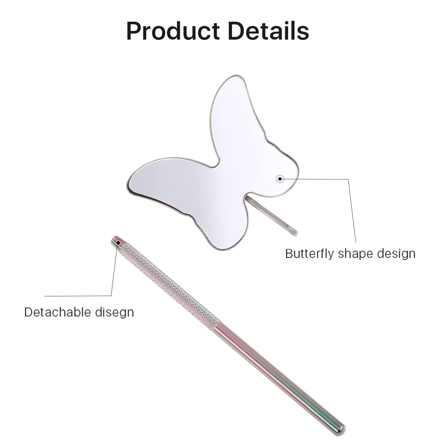Miuffue Cute Butterfly Lash Mirror for Eyelash Extensions, 2.5inch Stainless Steel Detachable Eyelash Makeup Mirror, Lash Extens