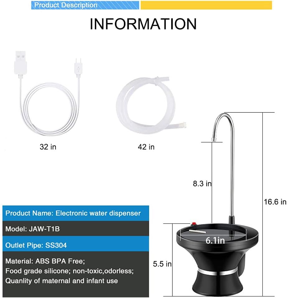 Drinking Water Dispenser Pump, Automatic Electric Drinking Water Bottle Pump for 2-5 Gallon Water Jugs, USB Rechargeable w...
