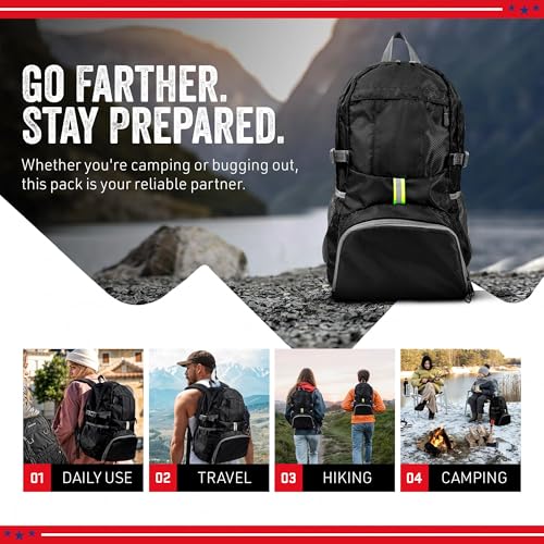 MODERN NEEDS Ready Pack 35L — Foldable Backpack for Travel | Lightweight, Water Resistant Hiking Daypack | Compact, Packab...