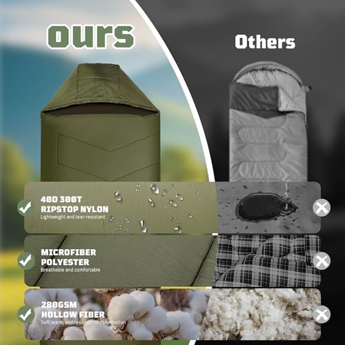 Sleeping Bags for Adults, 34°F to 43°F Ultralight Warm Cold Weather Sleeping Bag for Camping, Backpacking, Hiking, Huntin...