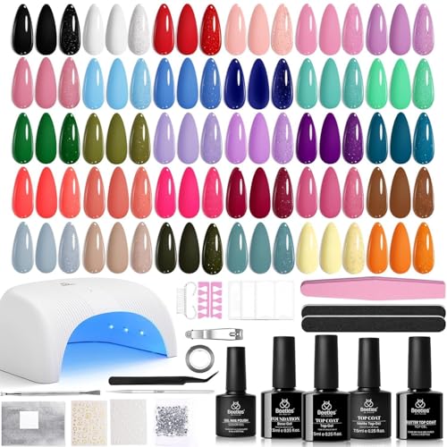 Beetles Gel Nail Polish Kit with U V Light -54 Pcs Gel Nail Kit Four Seasons Glow 32 Colors Set with Base Matte & Glossy T...