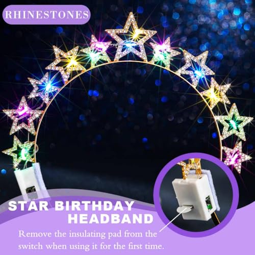 Aceorna Light Up Star Headband LED Rhinestones Halo Crowns Glowing Stars Crown Hairbands Glitter Rave Hair Accessories for...