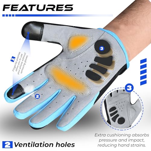 WESTWOOD FOX Cycling Gloves for Men - Full Finger BMX & Mountain Bike Gloves with Touchscreen, MTB, Padded Anti-Slip Grips...