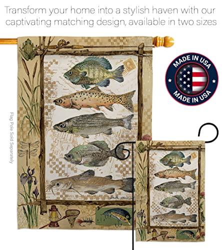 Breeze Decor HS109056-BO-02 Fishing Adventures Nature Outdoor Decorative Vertical House Flag Set, 28"x 40" w/Flagpole, Mul...
