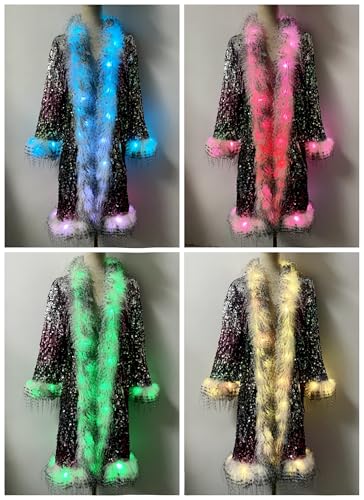 LED Light up Sequin Coat for Women Flash Sparkly Jacket Rave Costume Music Festival Outfits Parties Halloween Holiday
